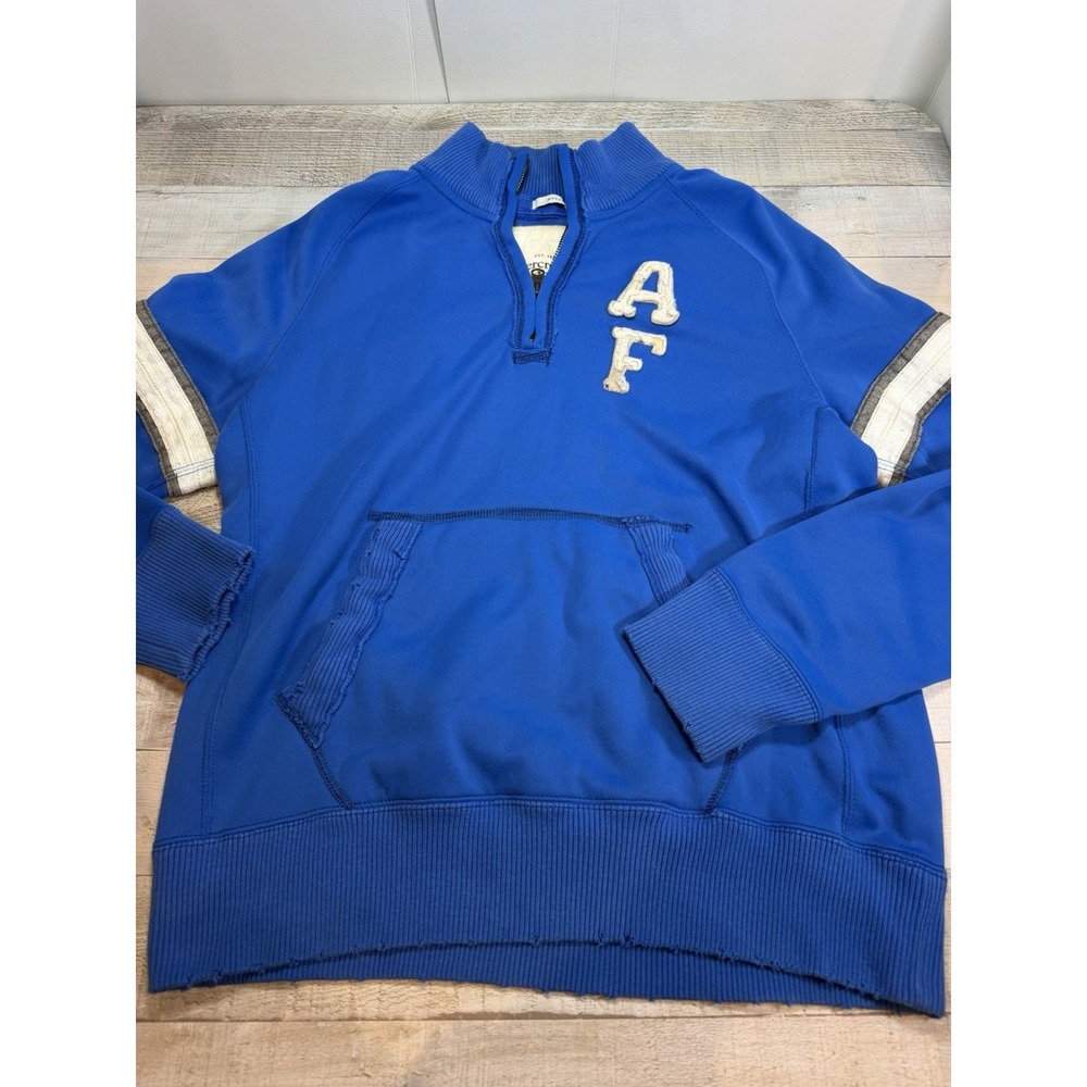 Abercrombie & Fitch Mens XL Blue Y2K Muscle Fit Half Zip Varsity Sweatshirt